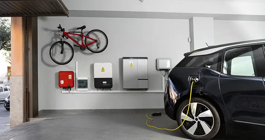 EV charger in a garage