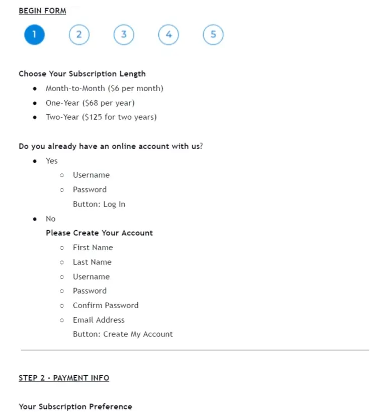 Subscription form design