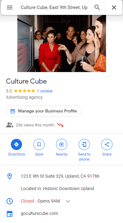 Culture Cube's Google Business Profile