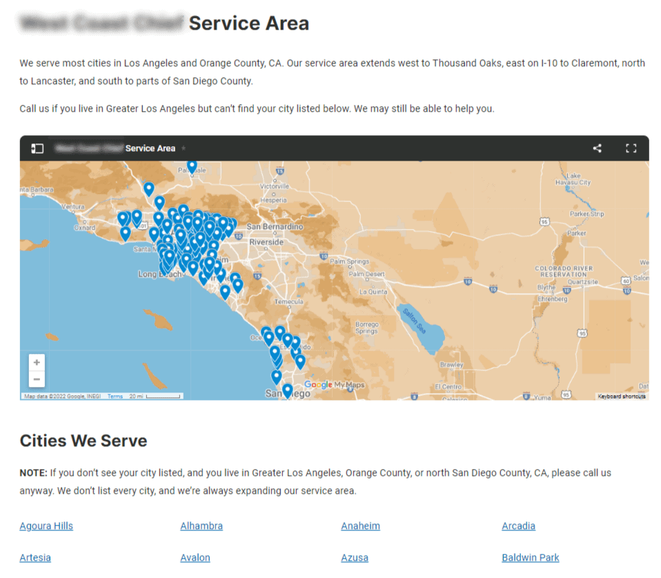 Service area page